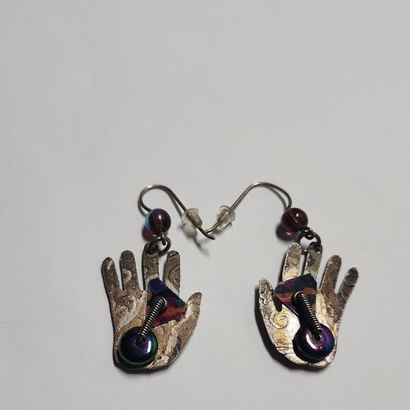 Unique Hand-Shaped Earrings with Multicolor Accents Sterling Silver 925 - Picture 2 of 5